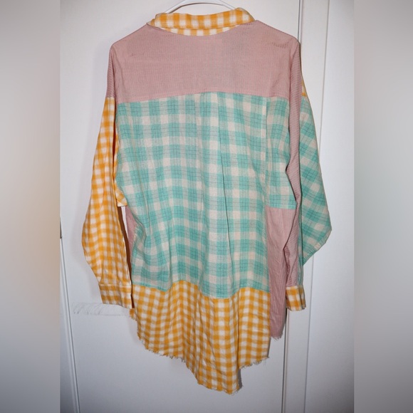 Pink and yellow checkered oversized button-up shirt - Picture 2 of 5
